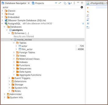 Database Navigator mostrando la estructura de una base de datos